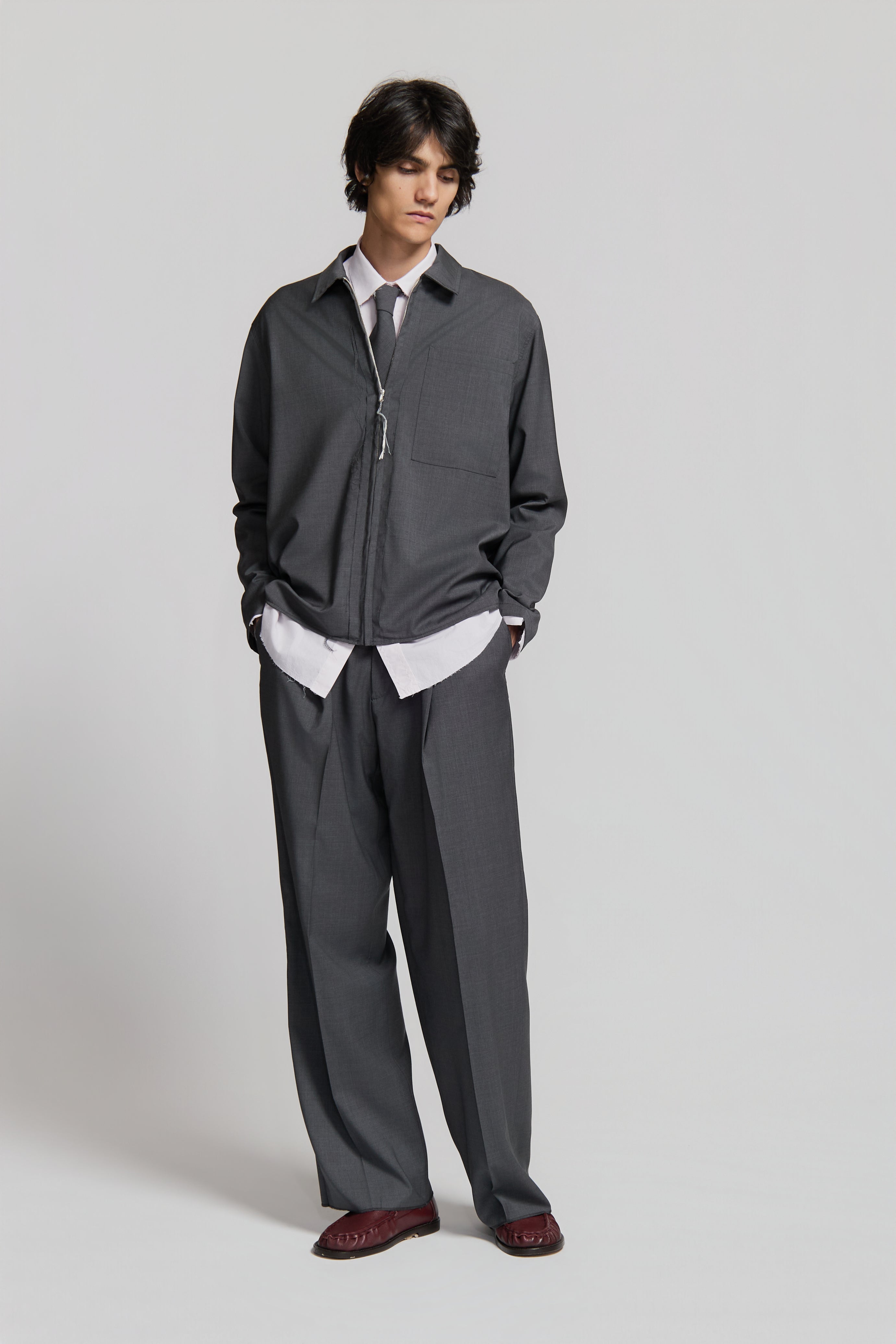 【LAPIIS】SHIRT JACKET&TROUSERS【CHARCOAL】 Paura-Shin Full Zip Shirt Medium Grey-15DP20010000002