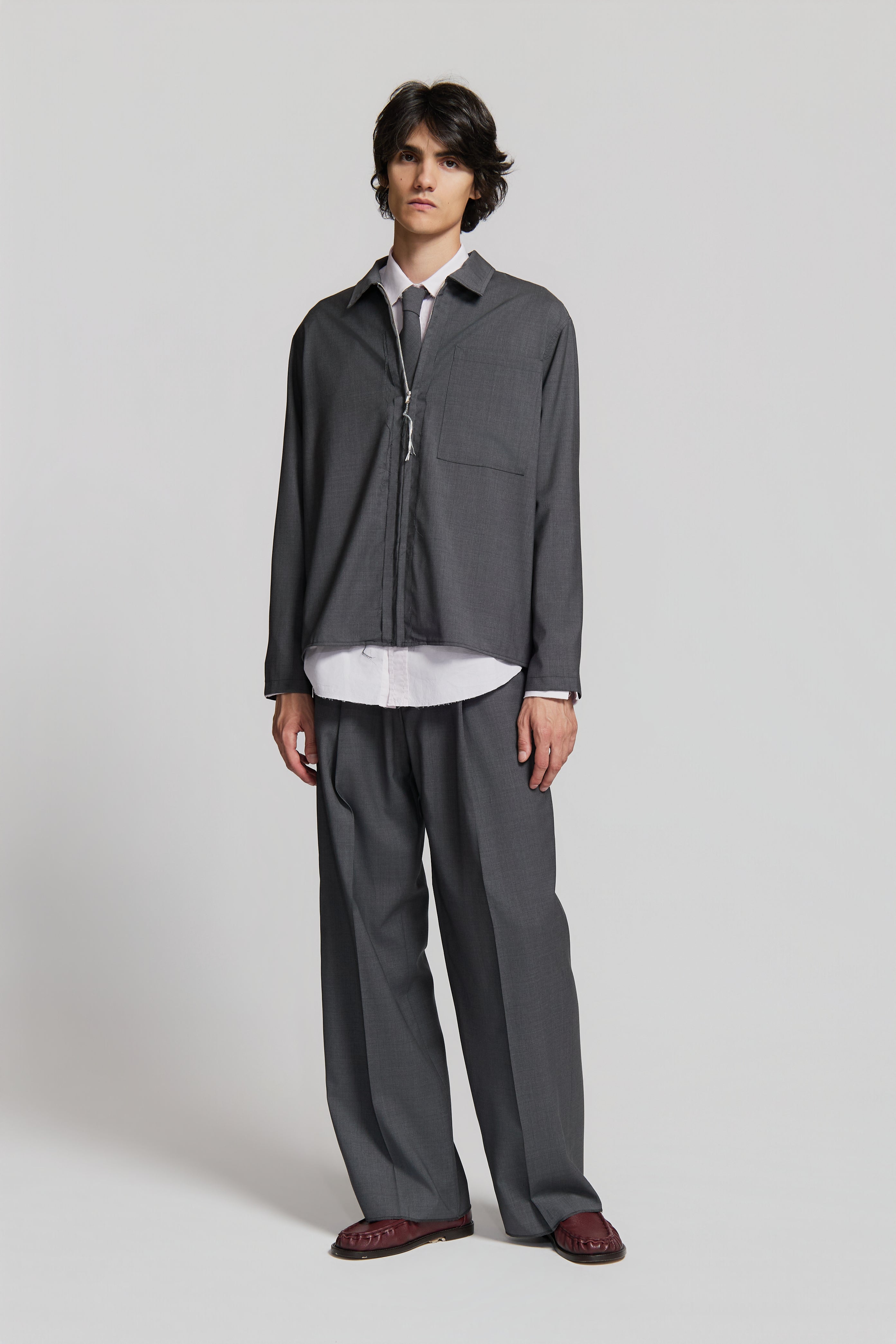 paura-Shin Full Zip Shirt Medium Grey-15DP20010000002