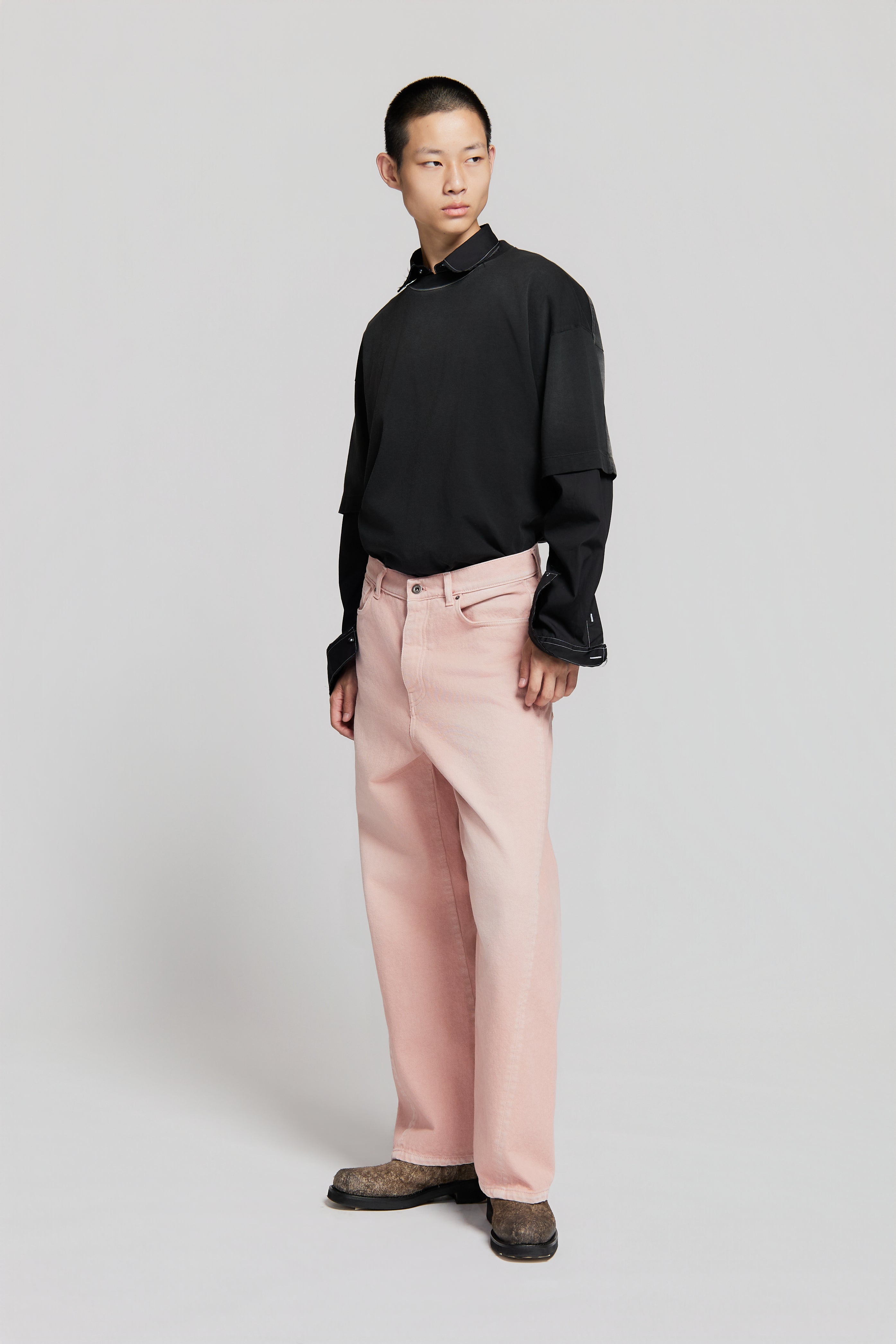 paura-Twist Baggy Denim Powder Pink-15DP40130000018