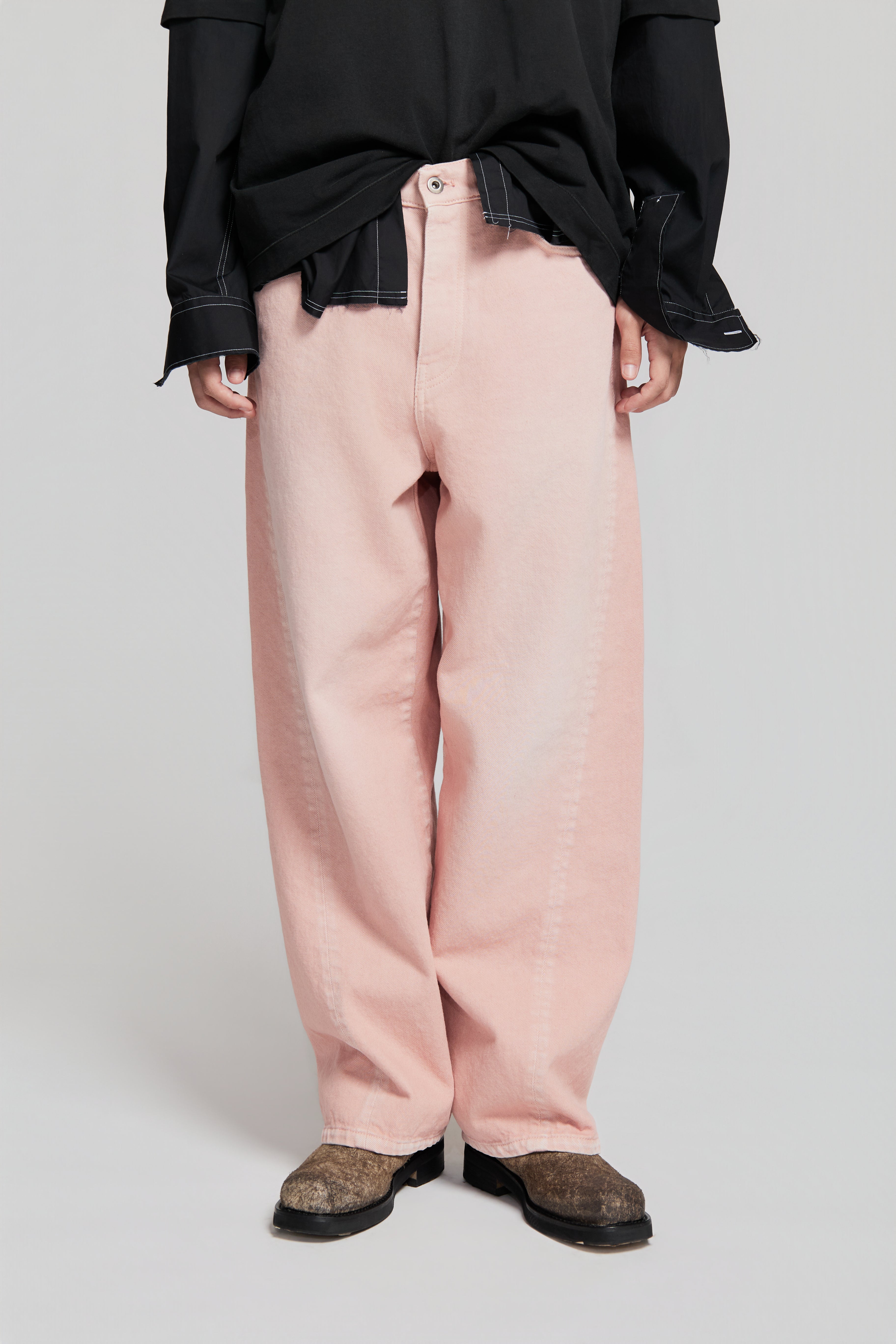 paura-Twist Baggy Denim Powder Pink-15DP40130000018