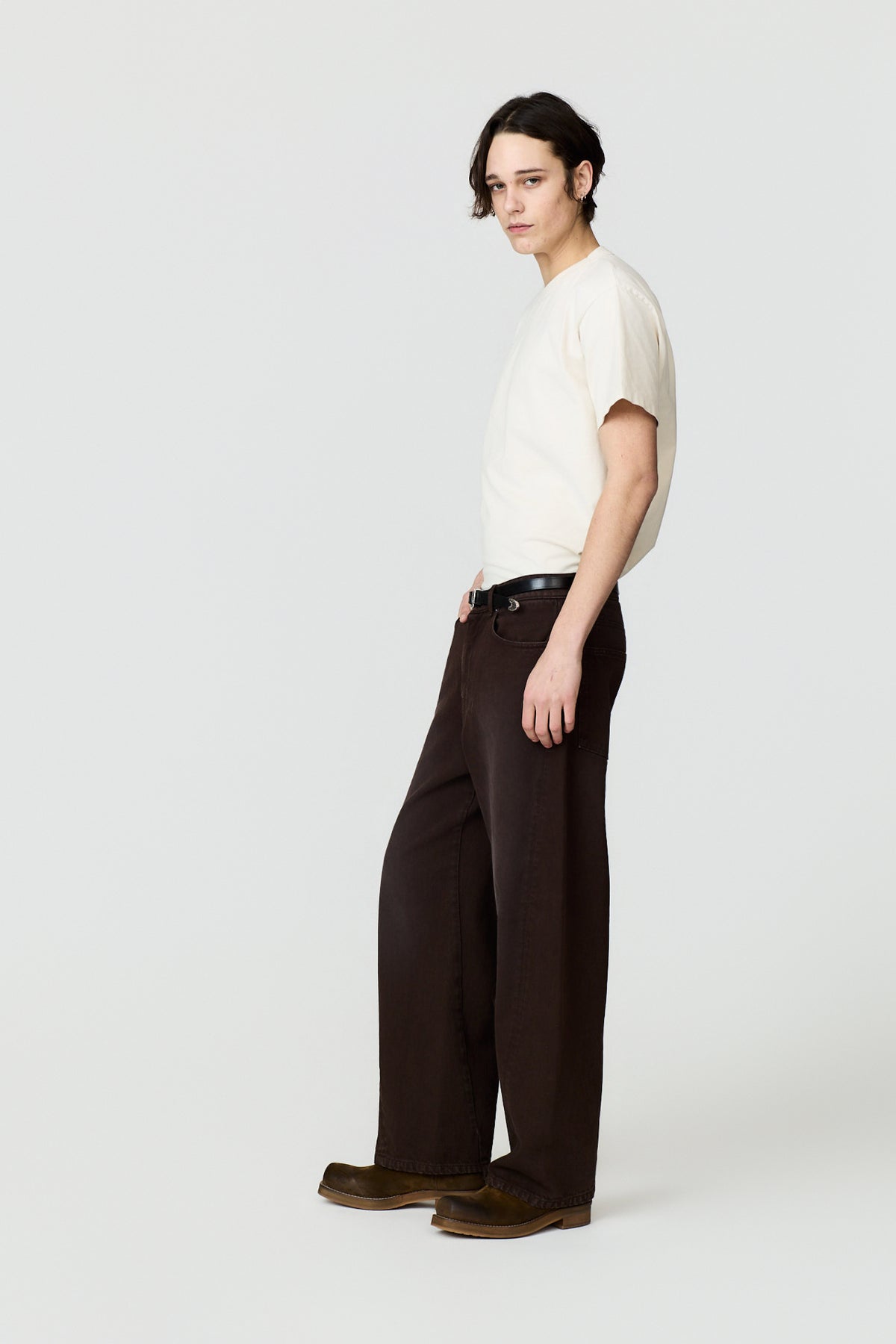 paura-Twist Oversized 5-Pocket Denim - Dark Brown-16DP40130000016