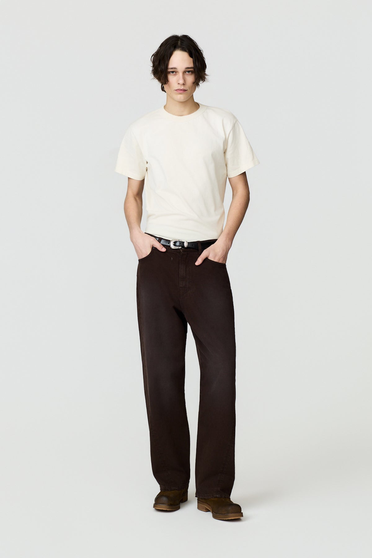 paura-Twist Oversized 5-Pocket Denim - Dark Brown-16DP40130000016