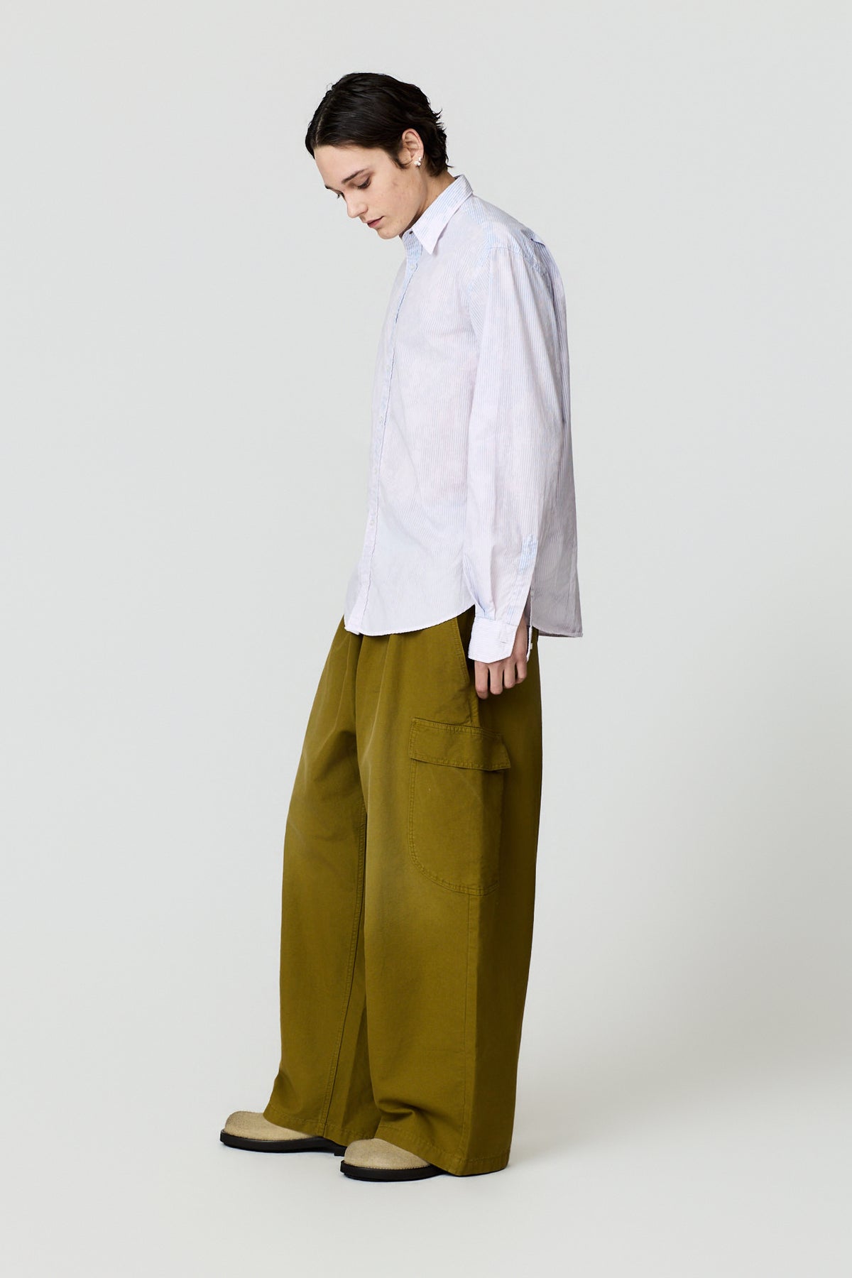 paura-Zerin Over-Dyed Shirt - Blue/Light Blue Stripes-16DP20080000062