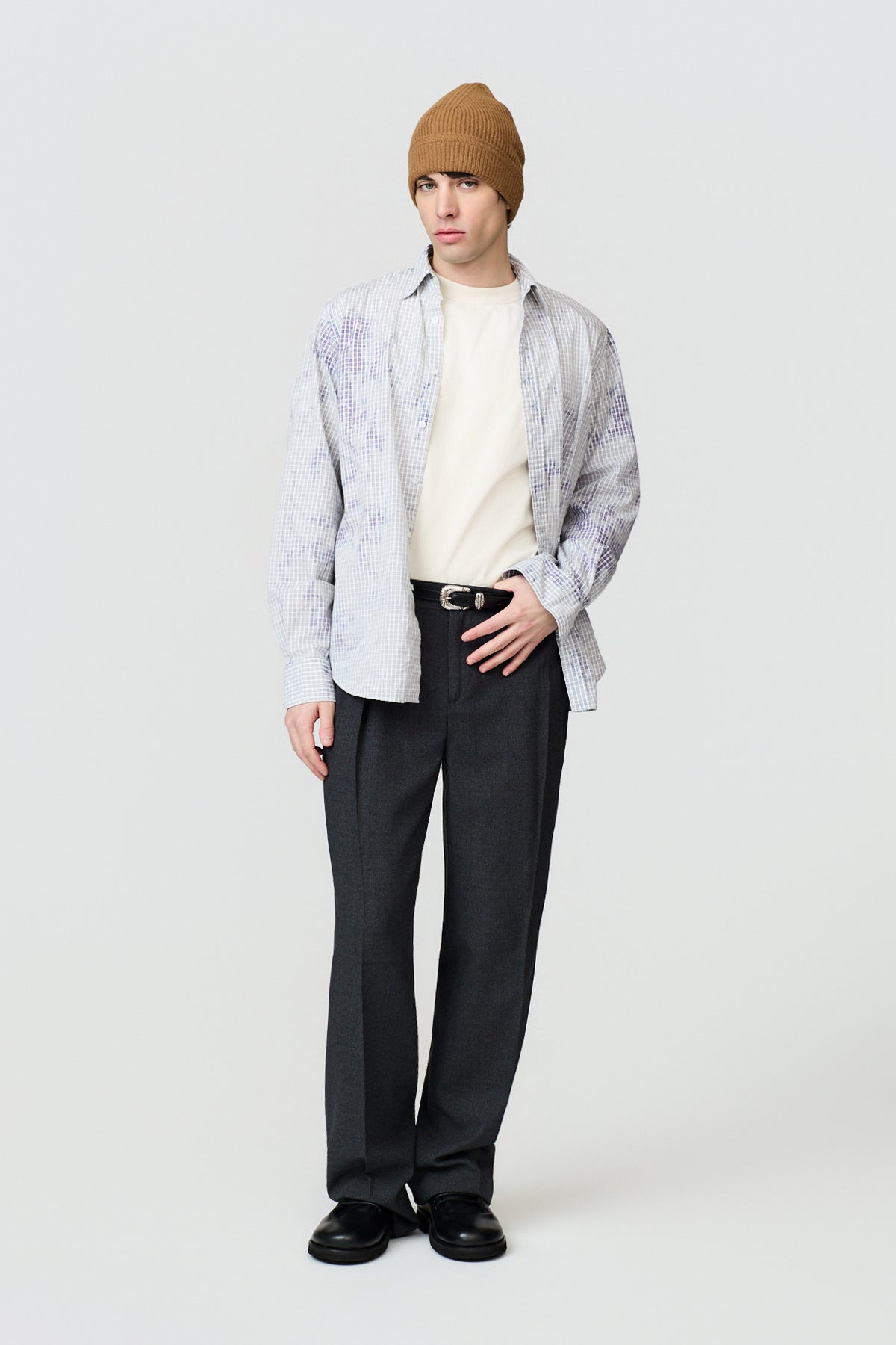 paura-Zerin Over-Dyed Shirt - Blue/White Check-16DP20080000061